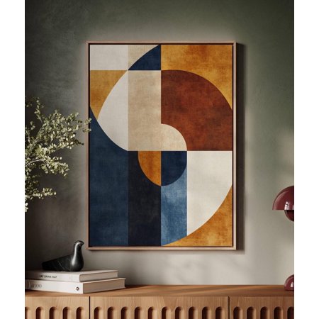 Blue Orange Bauhaus Geometric Wall Art Mid Century Minimalist Home Decor