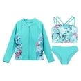 thumbnail image 3 of YONGHS Girls 3 Piece Rash Guard Tankini Set Floral Bikini with Long Sleeve Zip Shirt Swimwear Bathing Suit Lake Green 6, 3 of 7