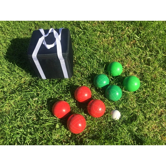 New Listing - (1 of 28) Unique Bocce Sets - 107mm with Green and Red Balls, Black Bag