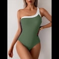 thumbnail image 4 of Traje de Baño de una Pieza para Mujer, con un Hombro Al Descubierto y Control de Abdomen, Adelgazante, Deportivo, con Bloques de Color, Traje de Baño. Verde XXL, 4 of 7