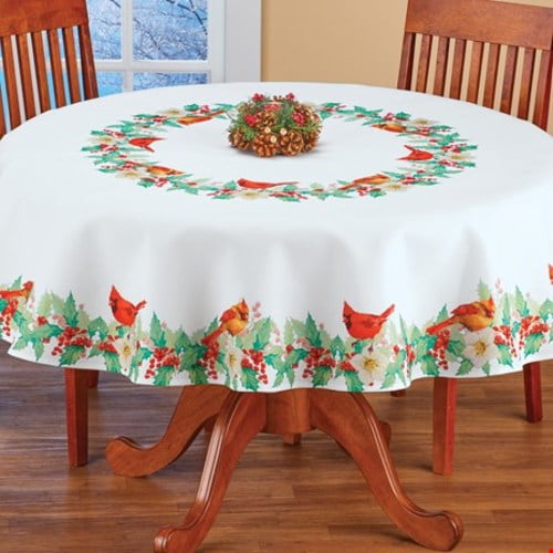 Cardinal Printed Floral Holiday TableclothRound