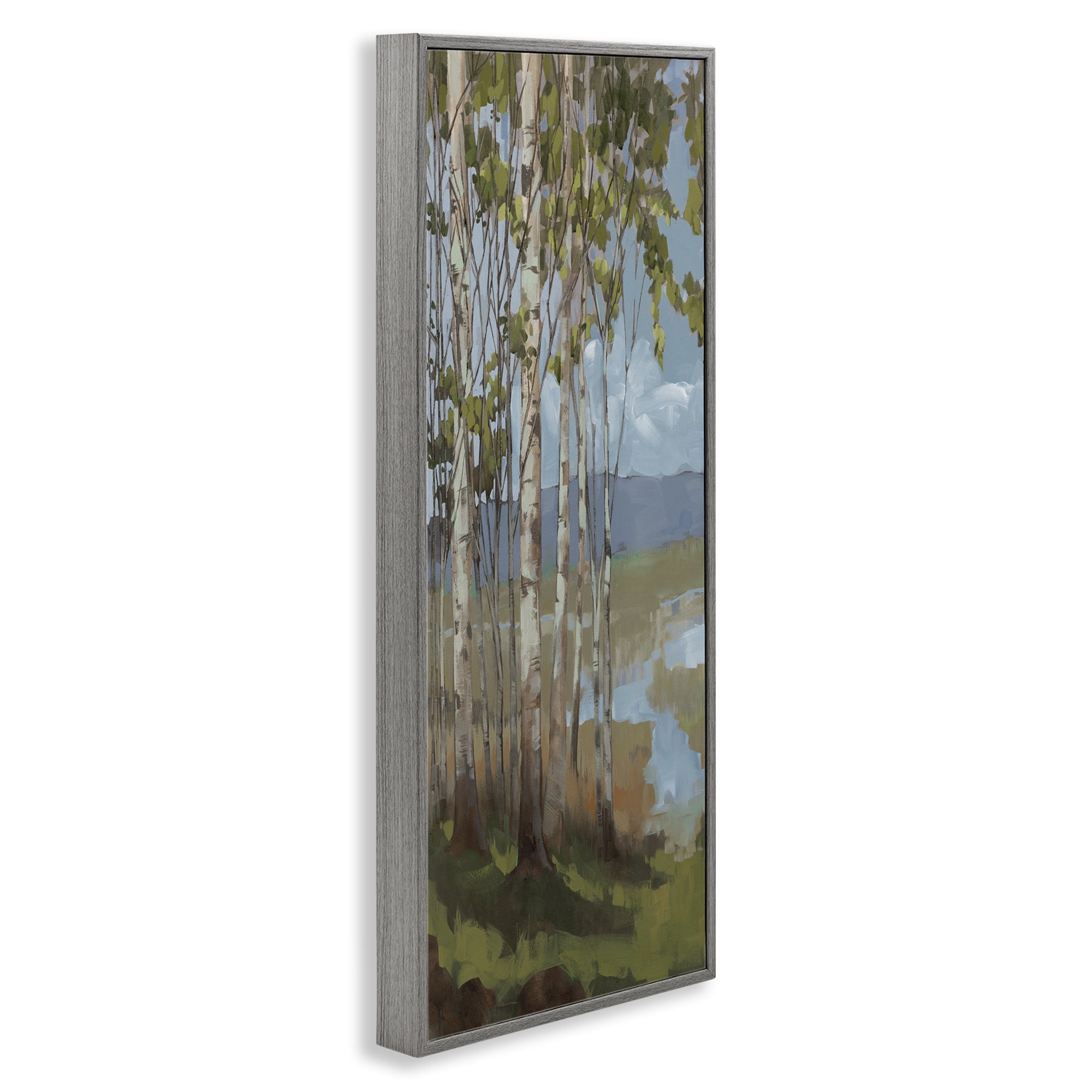 Stupell Industries Rustic Birch Grove Landscape Painting Gray Framed Art Print Wall Art, 13 x 30