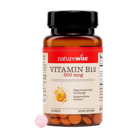 NatureWise Vitamin B12 500 mcg - B12 Supplement for Energy   Mental Clarity & Nervous System Support - Easy-to-Swallow, Vegan & Non-GMO - USA Manufactured - 100 Tablets[100-Day Supply]
