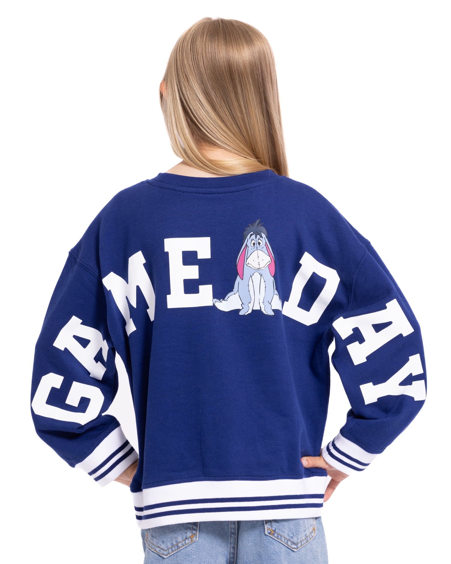 Winnie the Pooh Eeyore Girls’ Front Back Graphic Sweatshirt with Long Sleeves, Sizes 4-16