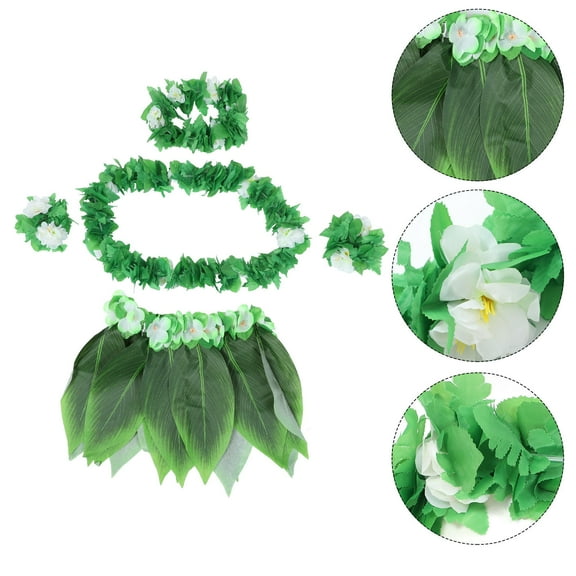 Masteelf  5 Pcs Bracelets Leaf Skirt Suit Hula Green Leaves Necklace Man
