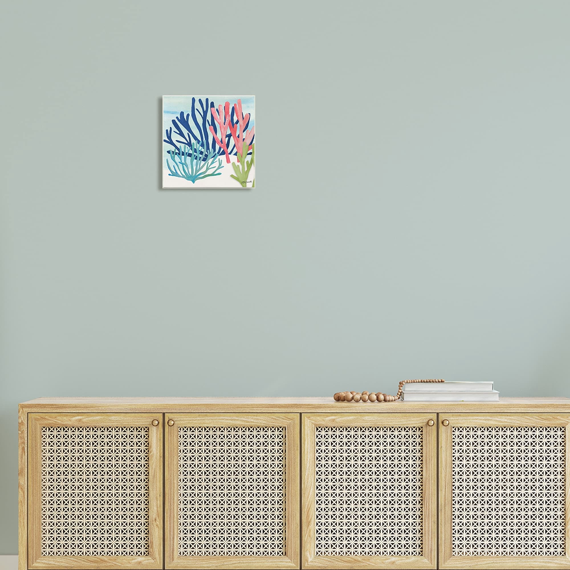 Stupell Industries Underwater Sea Life Blue Pink Ocean Coral Reef Wood Wall Art, 12 x 12, Design by Katie Doucette
