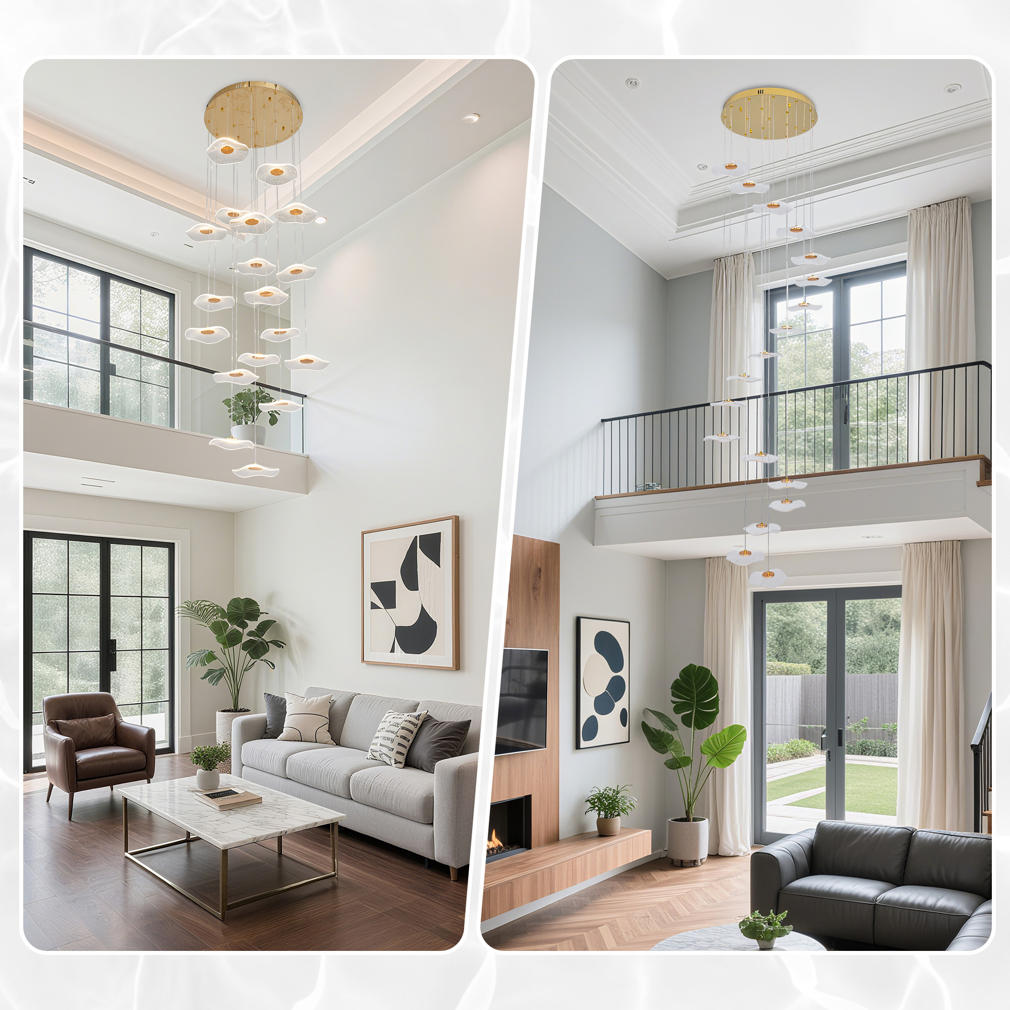 Modern Spiral Lotus Leaf Chandelier - Dimmable 18-Light LED Pendant with Remote for High Ceilings