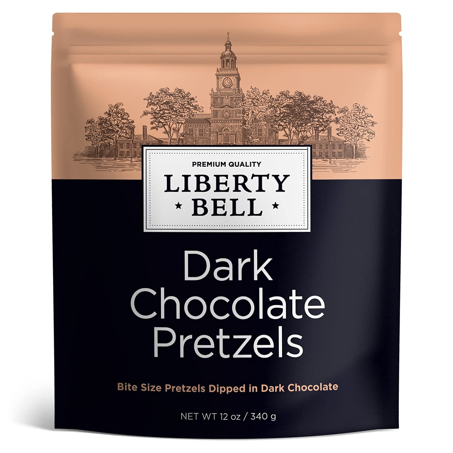 Liberty Bell Dark Chocolate Pretzels, Bite Size Pretzels Dipped in Dark Chocolate, 12 Ounce Bag