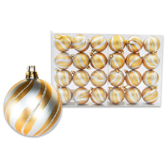 24 Pack of Silver and Gold Ball Ornaments with Silver Glitter Enhancements