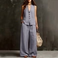 thumbnail image 5 of Bosfbaoi Two Piece Sets for Women Linen Blend Fashion Outfit Set V-Neck Sleeveless Button Tops Comfort Waist Wide Leg Pants Matching Sets Women Clothing, 5 of 6