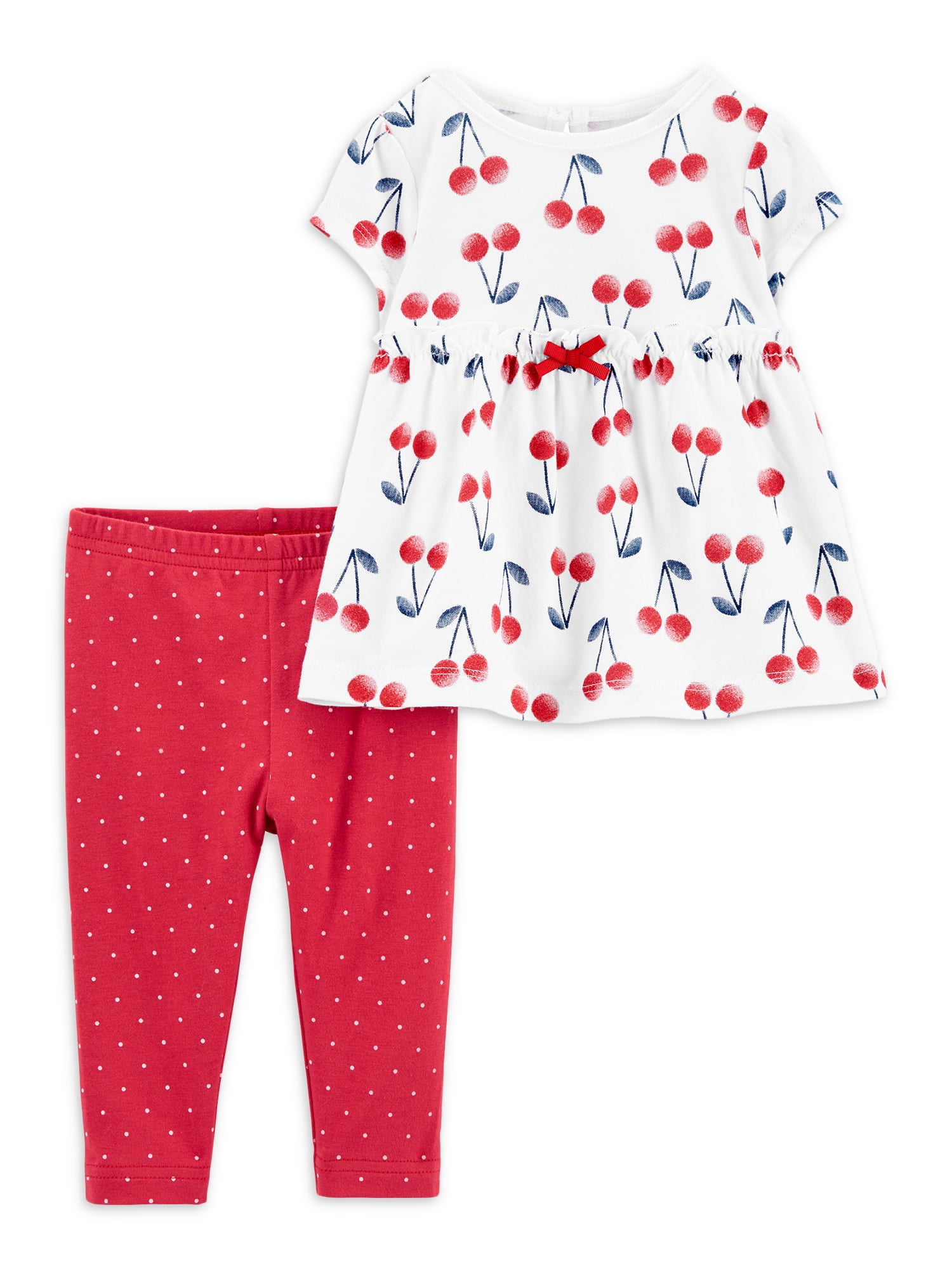 Carter's Child of Mine Toddler Girl Cherry Print Short Sleeve Top and Legging, 2 Piece Outfit Set, 2T-5T