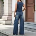 thumbnail image 3 of 2 Piece Outfits Denim Set for Women's Sleeveless Button V Neck Denim Vest Waistcoat Wide Leg Jeans Blue M, 3 of 7