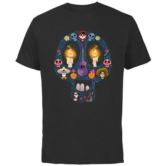 Disney PIXAR Coco Land of the Dead Silhouette - Short Sleeve Cotton T-Shirt for Adults - Customized-Black