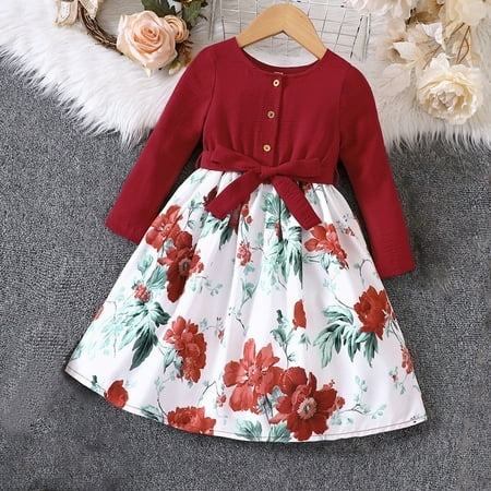 

Back To School Geire New Dress For Girls Long-Sleeved Waist Printed Puff Dress Cute Skirt Aged 2-10 Years