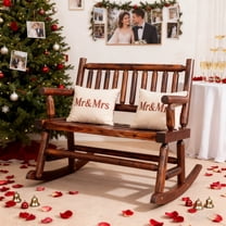 Zimtown 33.5in Double Person Outdoor Wooden Rocking Chair for Patio Garden, Carbonized