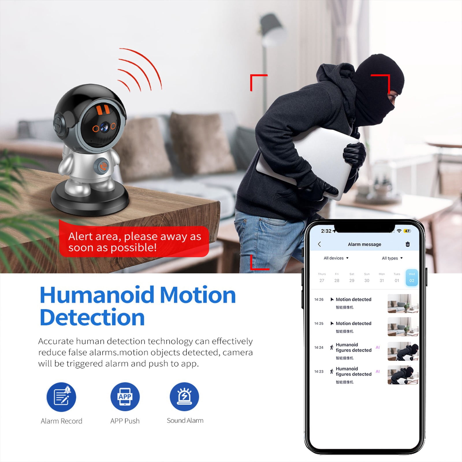 PRINxy Indoor Security Camera,3MP Call Robotman IP Camera Humanoid Detection Home Security for Baby/Pet Monitor with Phone App Black