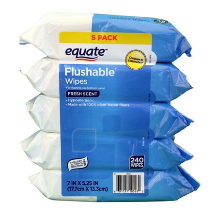 Equate Flushable Wipes, Fresh Scent, 5 packs of 48 wipes, 240 Total Wipes