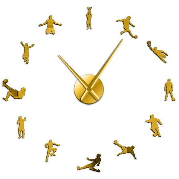 Football Players Contemporary DIY Oversized Wall Clock Soccer Game Large Clock Watch Kids Football Fans Living Room Wall Decor(Gold,27inch)