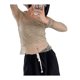 thumbnail image 3 of VISgogo Ladies Mesh See-through Tops, Mujeres Estilo de ocio Color sólido Fuera del hombro Manga larga Hollow Slim Beach Cover-Up VISgogo moda, 3 of 9