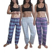 Sexy Basics Women's Lounge & Sleep PJ Pants/Soft Cotton Brush Long Pants - 3 Pack (3 Pair - Assorted Fashion Plaids, Medium)
