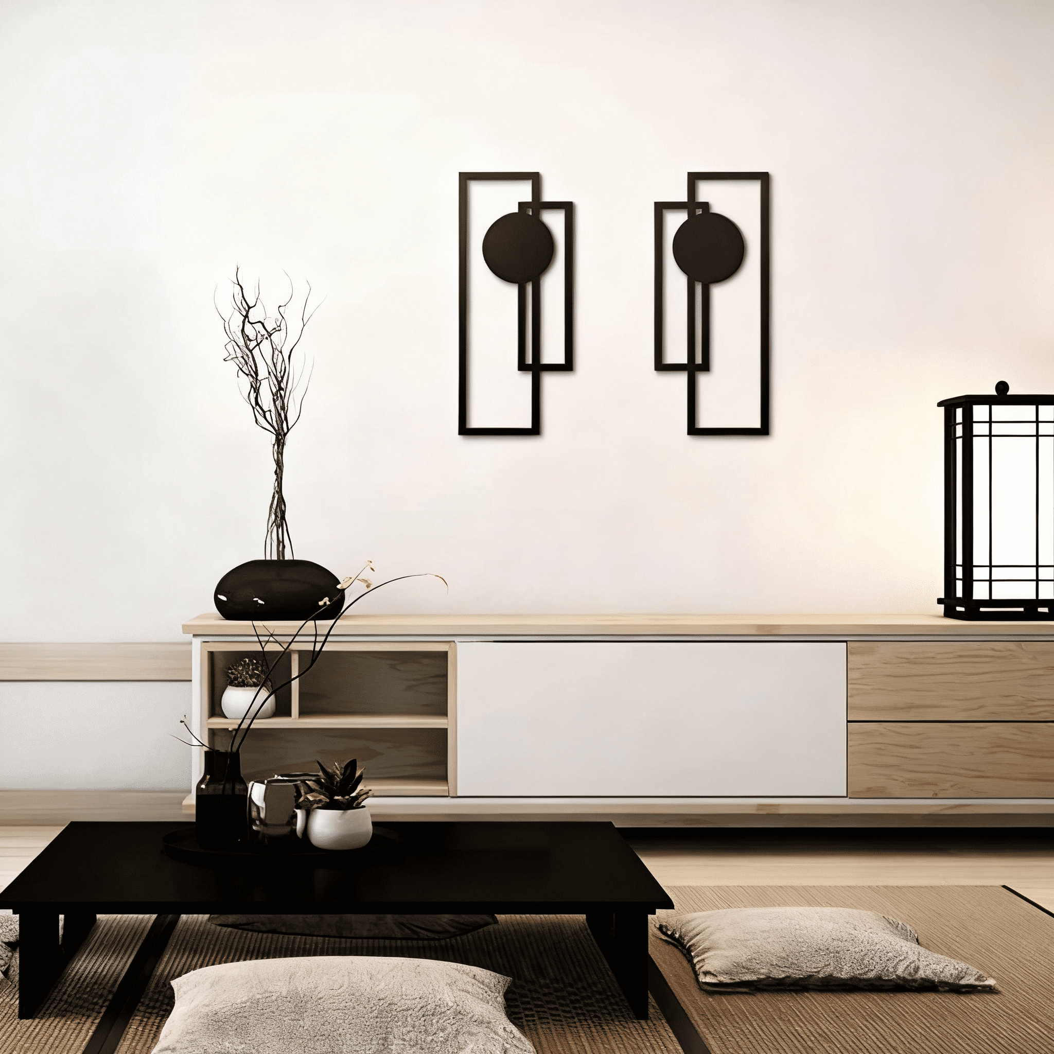 2-Piece Abstract Iron Wall Art Set Minimalist Black Gothic Decor for Living Room Bedroom Office
