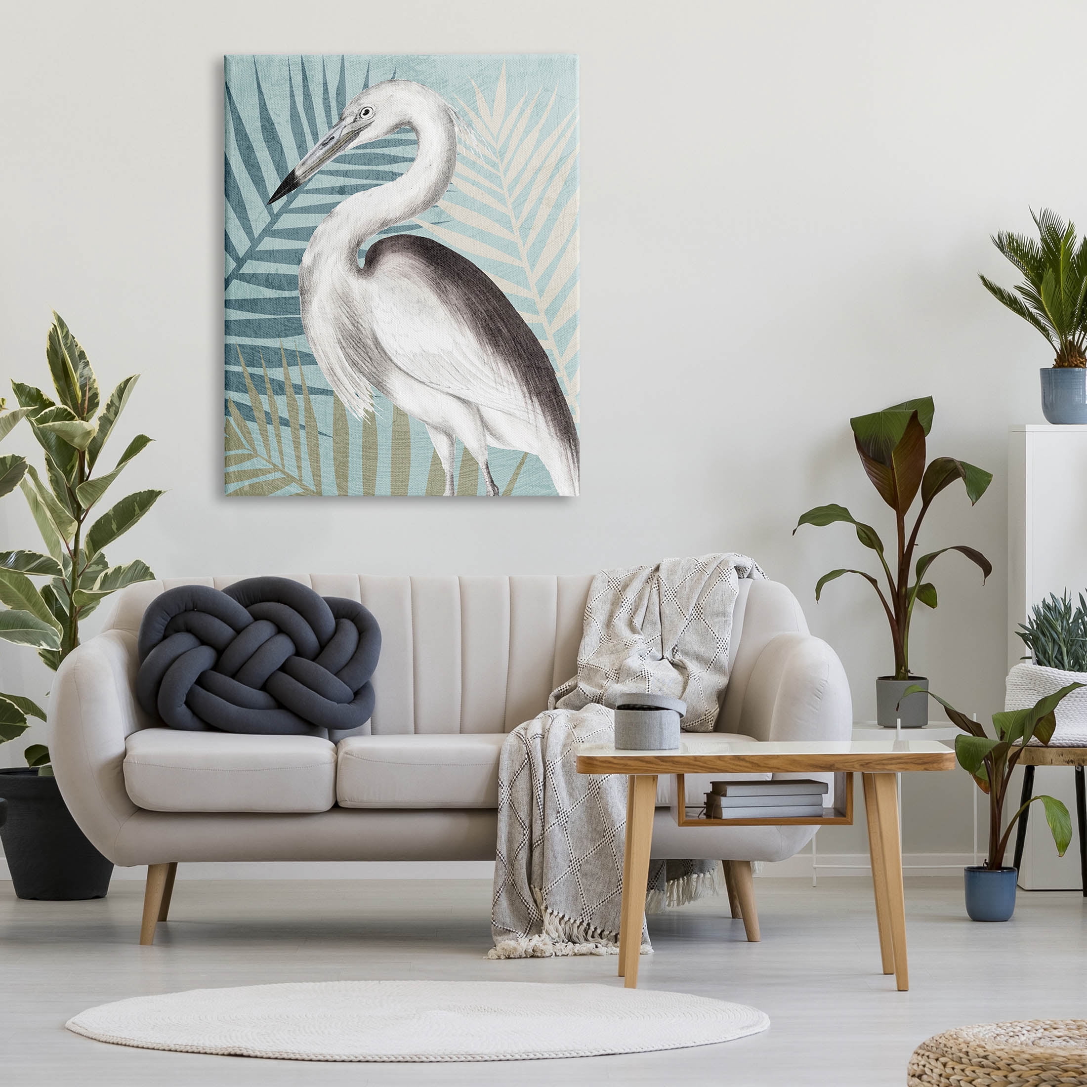 Stork Bird Island Palm Leaves Animals & Insects Graphic Art Gallery Wrapped Canvas Print Wall Art