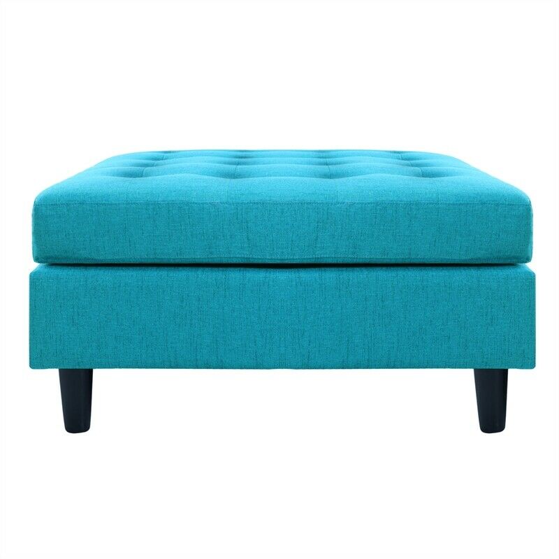 35'' Wide Fabric Tufted Square Cocktail Ottoman in Sky Blue
