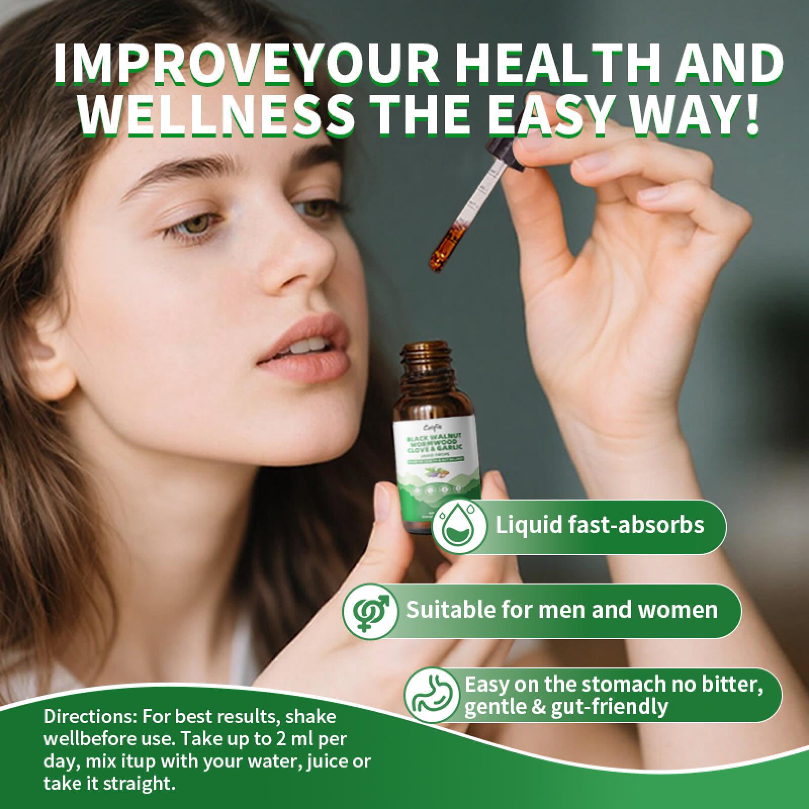Black Walnut Wormwood Clove & Garlic Liquid Drops, Support Gut Cleanse & Digestive Health, 2 fl oz
