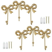 2Pcs Bow Wall Hook Decorative Bow Knot Hanger Multipurpose Gold Towel Hook Wall Mounted Hat Hanger for Living Room Bedroom