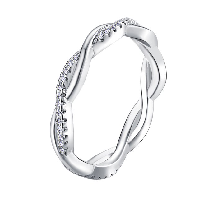 QualitChoice Couples Wedding Crystal Punk Loop Circle Woman Man Girls Lady Party Jewelry Rings Silver US size: 8 1Set
