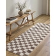 thumbnail image 2 of Boutique Rugs Canika Modern Checkered Shag Runner Rug - High Pile Fluffy Shaggy Carpet for Hallway, Nursery, Playroom, Girls Boys Room - Machine Washable - Peach, Dark Brown - 2'7" x 7'3" (2x8), 2 of 11