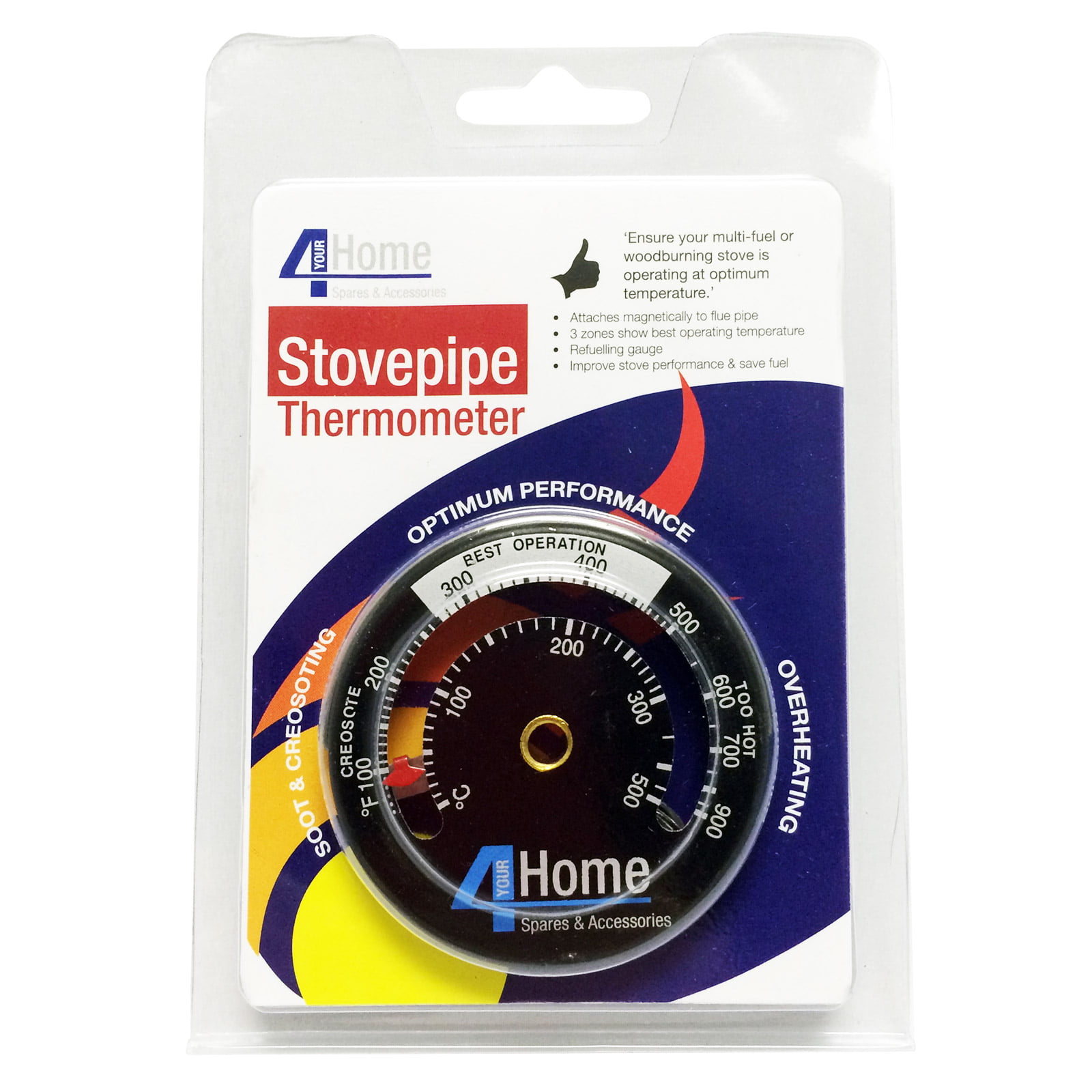 VODA Magnetic Stove Flue Pipe Thermometer Temperature Indicator Gauge for Log/Wood Burner 