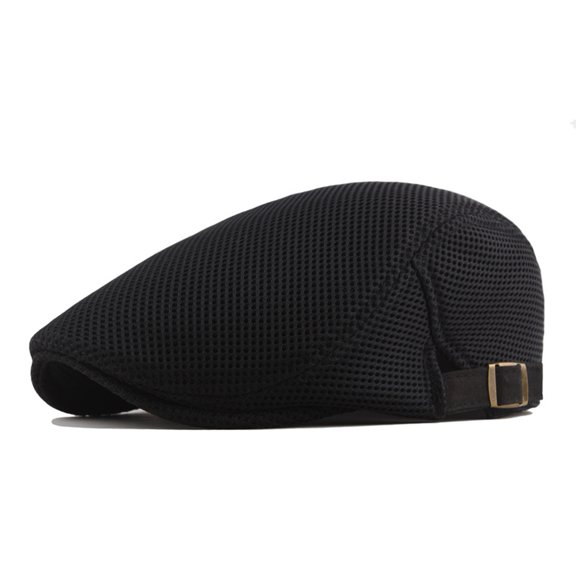 Convenient Men Hat Perfect Gifts Polyester Hollow Washable Men Beret Cap for Daily-Black