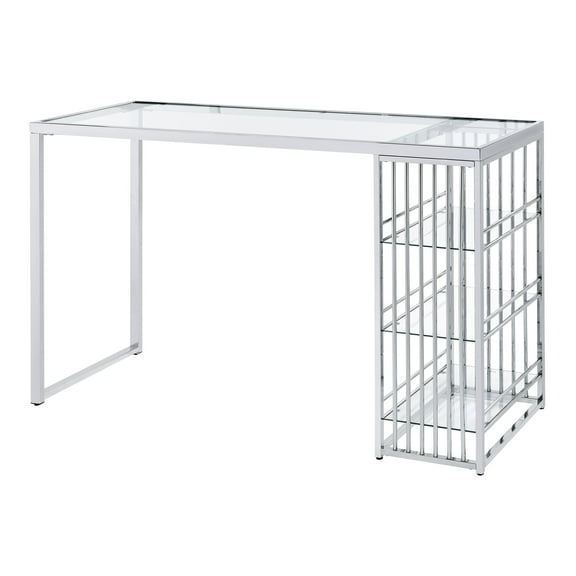 Furniture of America Towla Indoor Contemporary Glass Bar Table, Silver/Clear
