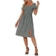 thumbnail image 2 of Vestido Gingham con Fruncido Inspire Chic para Mujer, Cuello Cuadrado, Con Abertura Lateral, Vestidos de Cuadros Casual, S Negro, 2 of 6