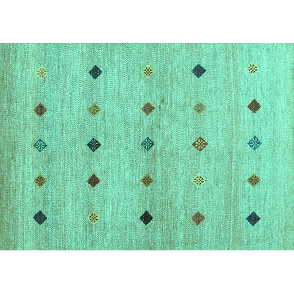 Ahgly Company Machine Washable Indoor Rectangle Abstract Turquoise Blue Contemporary Area Rugs, 3' x 5'