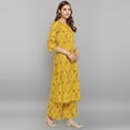 thumbnail image 5 of Janasya Indian Keyhole Neck 3/4 Sleeve Ikkat Yellow Cotton Kurta With Palazzo For Women, 5 of 8