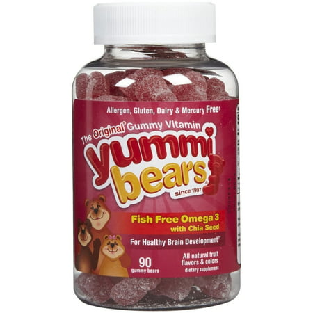 Yummi Bears oméga-3 gratuit poisson avec Chia Seed Gummy Bears pour les enfants, 90 Ct