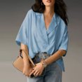 thumbnail image 5 of adaychics Oversized Blouse for Women Dressy V Neck Textured Lapel Short Sleeve Shirts Casual Summer Tops for Travel, 5 of 7