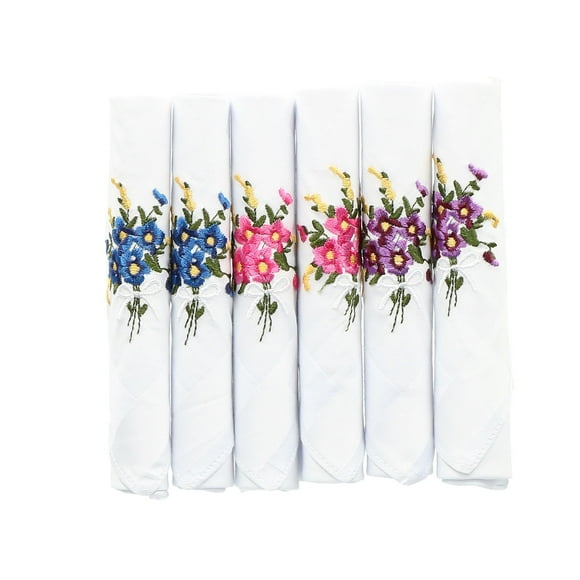 Selini  Floral Embroidered Cotton Handkerchief Set (Pack of 6) (Women's)