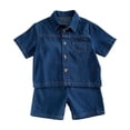 thumbnail image 2 of LYHaoo Boys Outfits Set Summer Casual Denim Short Sleeve Shirt And Pants Two Piece Outfit For Toddler Kids Comfortable Breathable Stylish Boys Clothing Sets Sizes (3-4 Years), 2 of 7