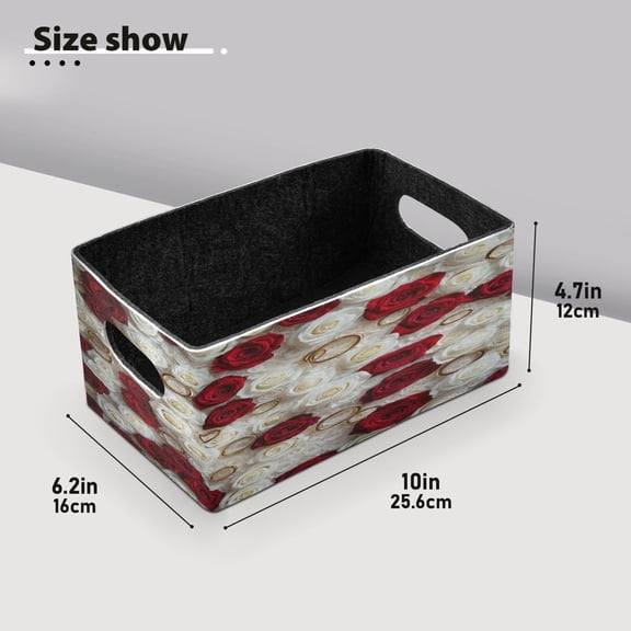 BZSMCE Shelf Baskets Red and White Roses Rings Pattern Storage Cube Bins 10.1*6.3*4.7in Set of 2