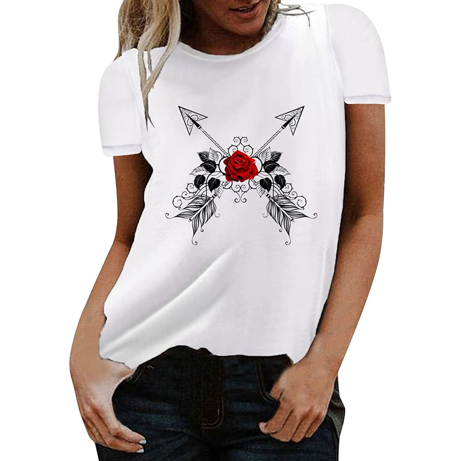 Summer Women Oversized Tops Casual Short Sleeve Floral Printed T Shirts  Loose Fit Crewneck Longline Tee Long Sleeves T Shirts for Women Shirts for  Women Tall Long Sleeve Running Tee Womens Womens