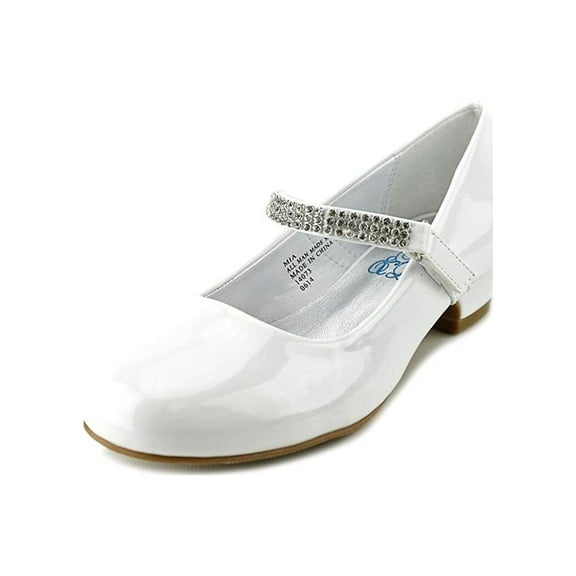 Dempsey Marie Girls 1" Low Heel Dress Shoe with Rhinestone Strap in Ivory, White, or Black