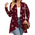 thumbnail image 6 of Women's Fall and Winter Fashion Casual Print Long Sleeve Mid-Length Cardigan Jacket, Christmas Theme for Holiday Season,Wine,2XL, 6 of 6