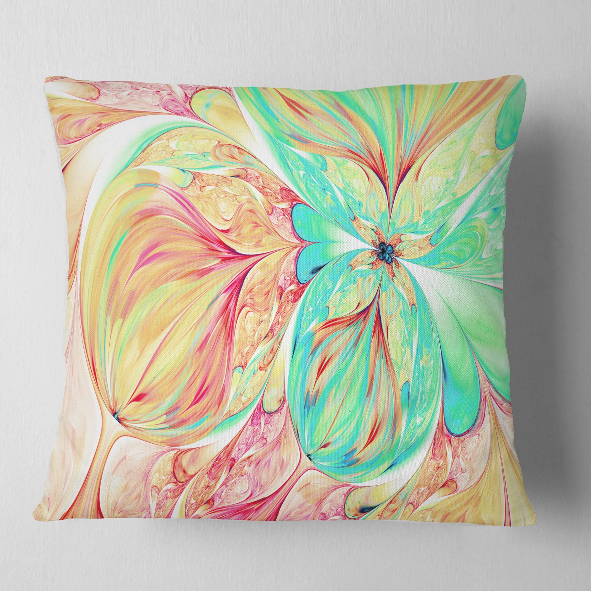 Designart Red Green Paper Flower - Floral Throw Pillow - 16x16