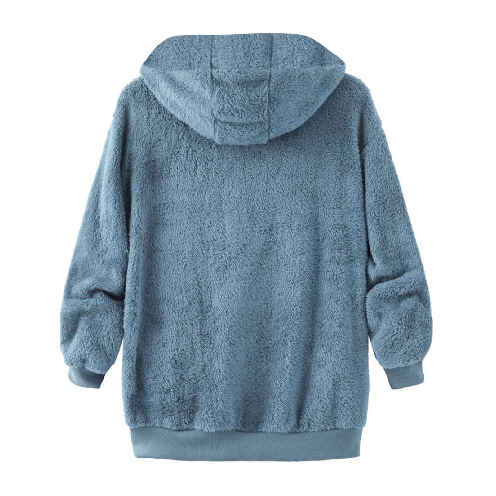 BiZtdJrK Fuzzy Fleece Coats for Men Big and Tall Zip Up Long Sleeve Sherpa Lined Jacket Fashion Drawstring Hooded Jackets Winter Outerwear Blue M