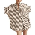 thumbnail image 2 of Franhais Women Pajama Set, Striped Short Sleeve Button Closure Shirt with Shorts Daily Sleepwear Loungewear, 2 of 9