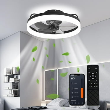20" Flush Mount LED Ceiling Fan with Light Remote & APP Control Fan Light Black