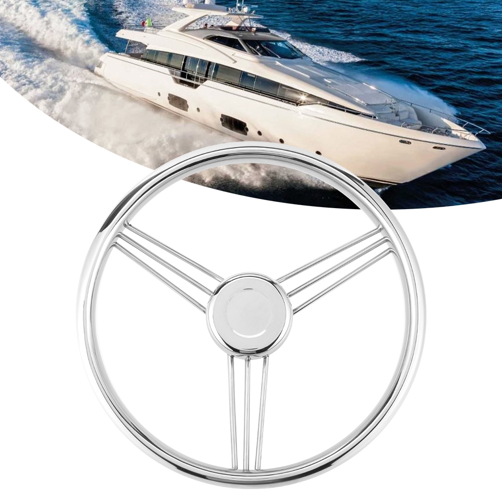 Acouto Boat Steering Wheel 13-1/2 Inch 9-Spoke Marine Steering Wheel Stainless Steel 15 ° Tilt Angle Silver Accessory - View #10